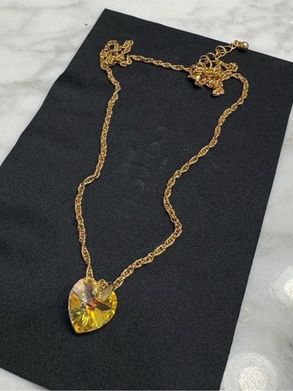 Gold Chain Necklace with Yellow Heart Crystal Pendant